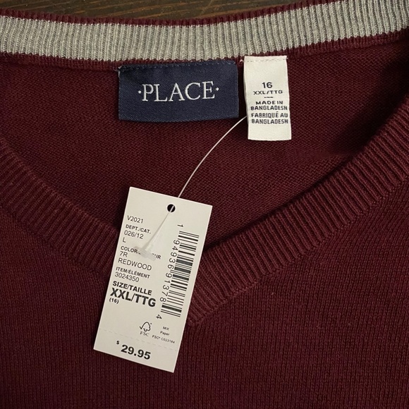 NWT Boy's 100% Cotton V-Neck Sweater Size XXL (16) The Children's Place - Picture 4 of 5